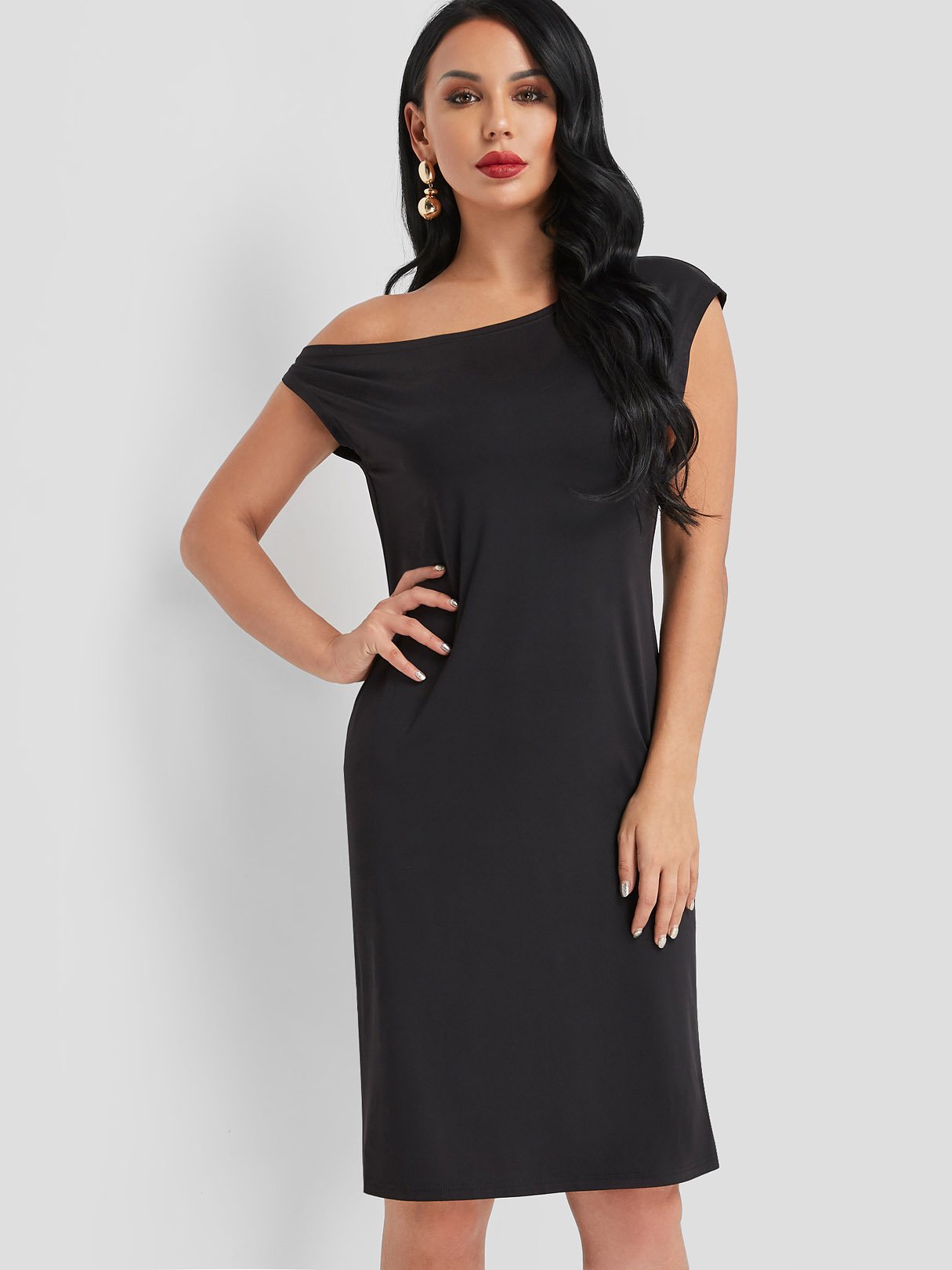 OEM Ladies Black Midi Dresses