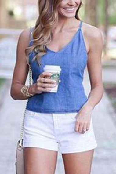 Wholesale V-Neck Backless Lace-Up Sleeveless Blue Camis