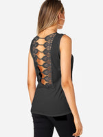 Wholesale Round Neck Lace Cut Out Sleeveless Tank Top