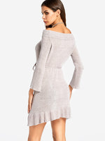 NEW FEELING Womens Grey Off The Shoulder Dresses