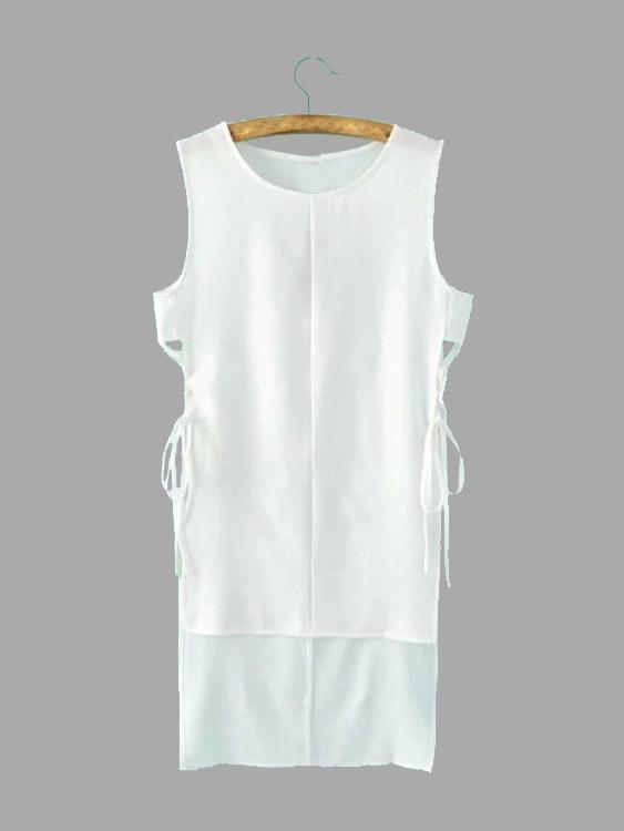 Wholesale Round Neck Sleeveless Slit Hem White Tank Top