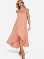 Wholesale V-Neck Sleeveless Plain Backless Irregular Hem Beachwear Dresses