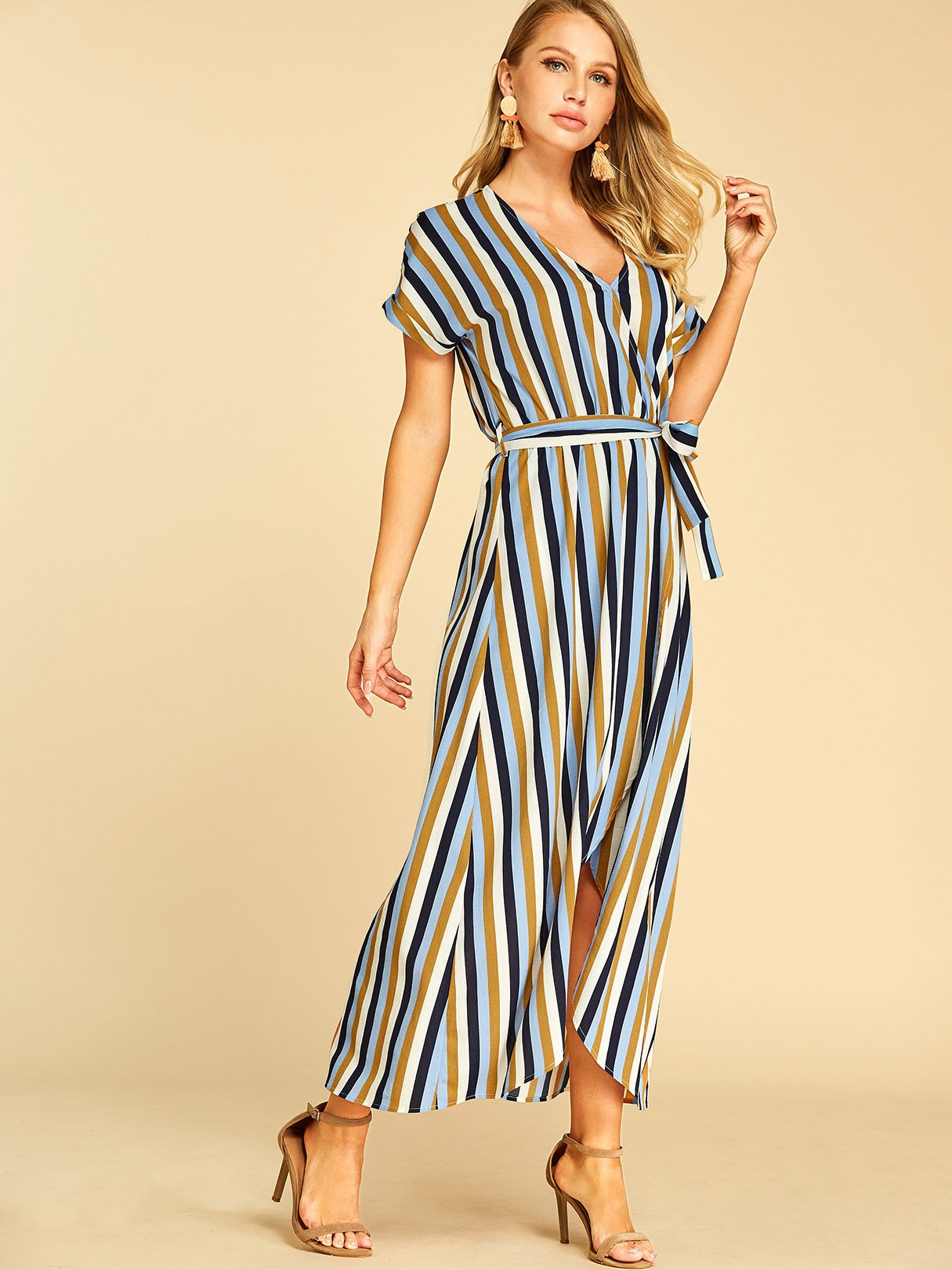 NEW FEELING Womens Color Block V-Neck Dresses