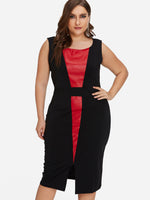 Wholesale Round Neck Plain Sleeveless Slit Hem Plus Size Midi Dresses