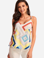 Wholesale V-Neck Geometrical Backless Spaghetti Strap Sleeveless Curved Hem White Camis