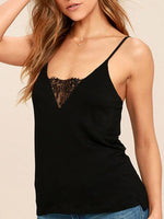 Wholesale Halter V-Neck Lace Backless Sleeveless Bodycon Hem Black Camis