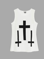 Wholesale Round Neck Sleeveless Cross Print White Tank Top