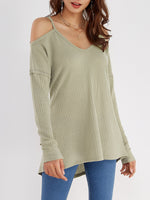 Wholesale V-Neck Plain Long Sleeve Light Grey T-Shirts