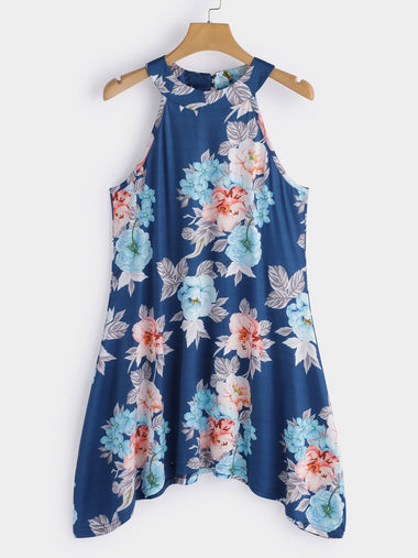 Wholesale Round Neck Sleeveless Irregular Hem Blue Camis