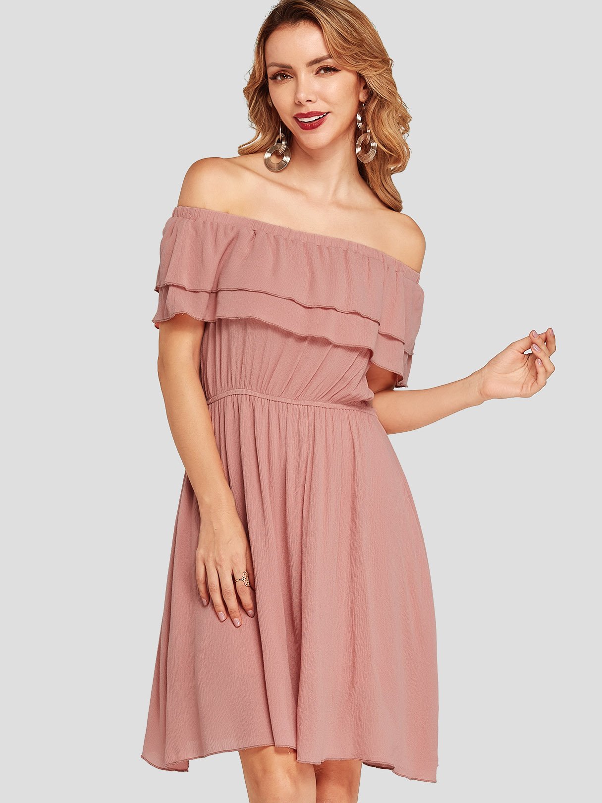 OEM Ladies Pink Off The Shoulder Dresses