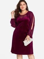 Wholesale Round Neck Polka Dot Long Sleeve Slit Hem Plus Size Dress