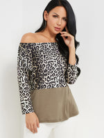Wholesale Round Neck Leopard 3/4 Sleeve Brown T-Shirts