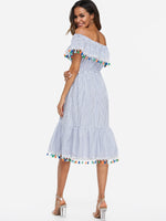 NEW FEELING Womens Blue Off The Shoulder Dresses