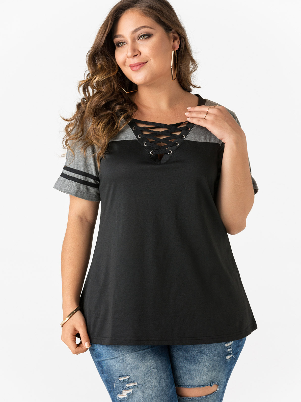 OEM Ladies Color Block Plus Size Tops