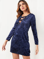 OEM Ladies Navy V-Neck Dresses