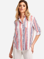 Wholesale Lapel Collar Stripe Long Sleeve T-Shirts