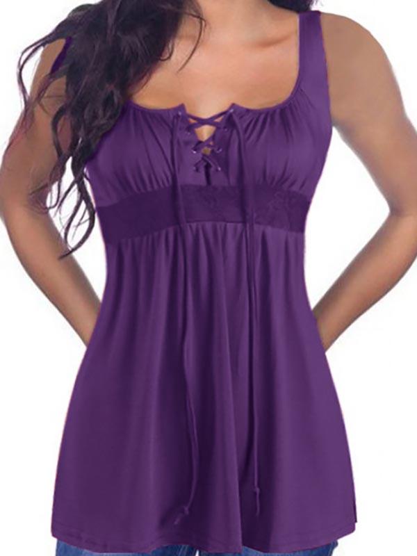 Wholesale Round Neck Lace Lace-Up Sleeveless Purple Camis