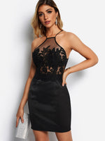 Wholesale Black Halter Sleeveless Plain Lace Sexy Dress