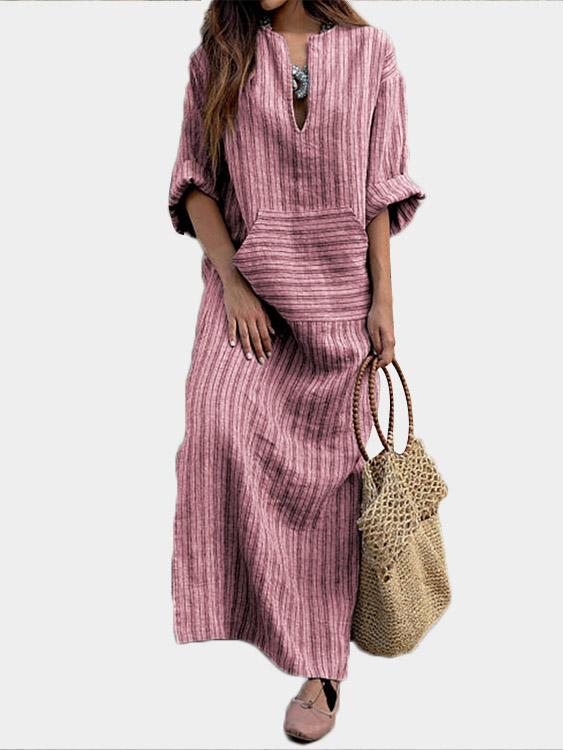 OEM Ladies Striped V-Neck Dresses
