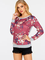 Wholesale Round Neck Floral Print Long Sleeve T-Shirts