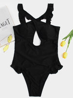 Wholesale Halter Plain Cut Out Black One-Pieces
