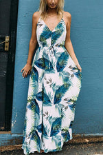 Wholesale V-Neck Sleeveless Floral Print Maxi Dress