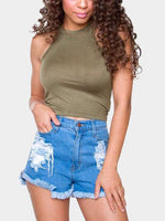 Wholesale Round Neck Plain Sleeveless Army Green Camis