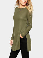 Wholesale Round Neck Long Sleeve Army Green T-Shirts
