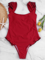 Wholesale Red Round Neck Backless One-Pieces Swimwear