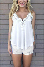 Wholesale V-Neck Crochet Lace Embellished Sleeveless White Camis