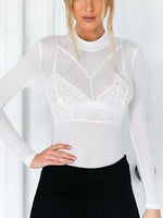 Wholesale Crew Neck Long Sleeve White Blouses