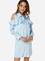 OEM Ladies Sky Blue Shirt Dresses