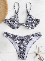 Wholesale V-Neck Sleeveless Zebra Backless Bikini Set Swimwear