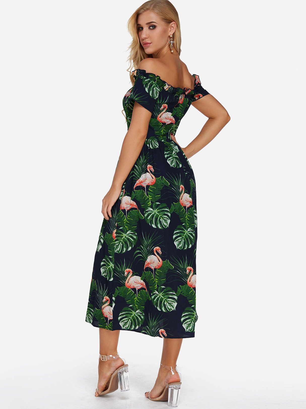 NEW FEELING Womens Green Off The Shoulder Dresses