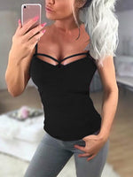 Wholesale V-Neck Crossed Front Sleeveless Bodycon Hem Black Camis