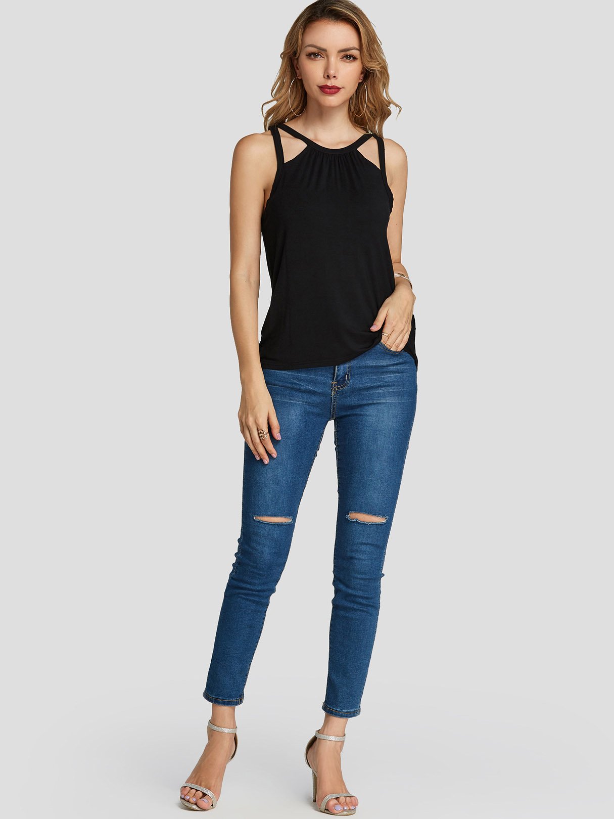 NEW FEELING Womens Black Camis