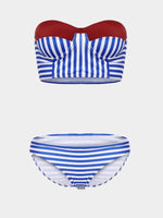 Wholesale Strapless Sleeveless Stripe Slit Two Piece Bikinis