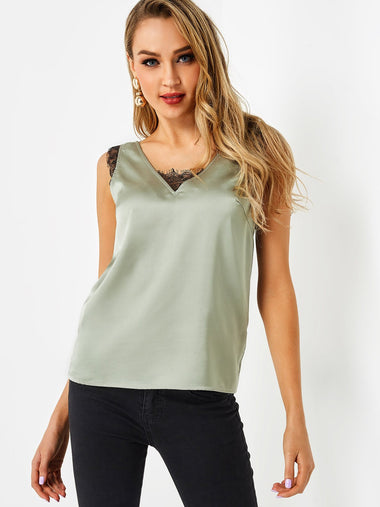 Wholesale V-Neck Lace Sleeveless Green Camis