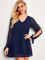 OEM Ladies Navy V-Neck Dresses