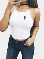 Wholesale Round Neck Halter Embroidered Backless Sleeveless White Camis