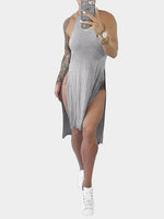 Wholesale Grey Round Neck Sleeveless Slit Hem Sexy Dress