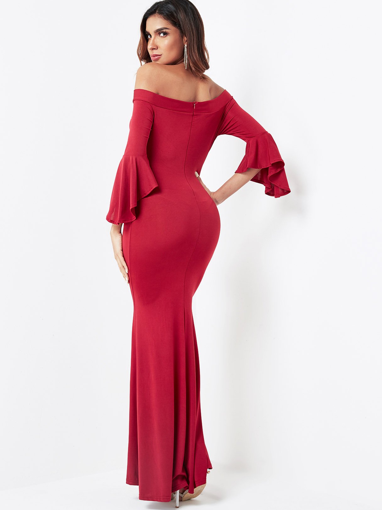 NEW FEELING Womens Burgundy Off The Shoulder Dresses