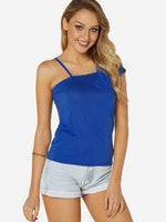 Wholesale Asymmetrical One Shoulder Plain Cut Out Sleeveless Blue Camis