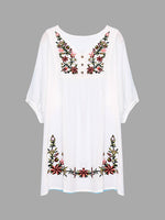 Wholesale White V-Neck Half Sleeve Embroidered Dresses
