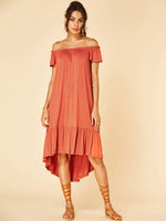 OEM Ladies Orange Off The Shoulder Dresses