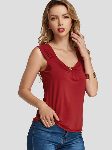 Wholesale V-Neck Pleated Burgundy Tank Top
