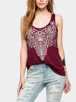 Wholesale Round Neck Geometrical Sleeveless Burgundy Tank Top