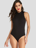 Wholesale Halter Backless Sleeveless Black Bodysuits