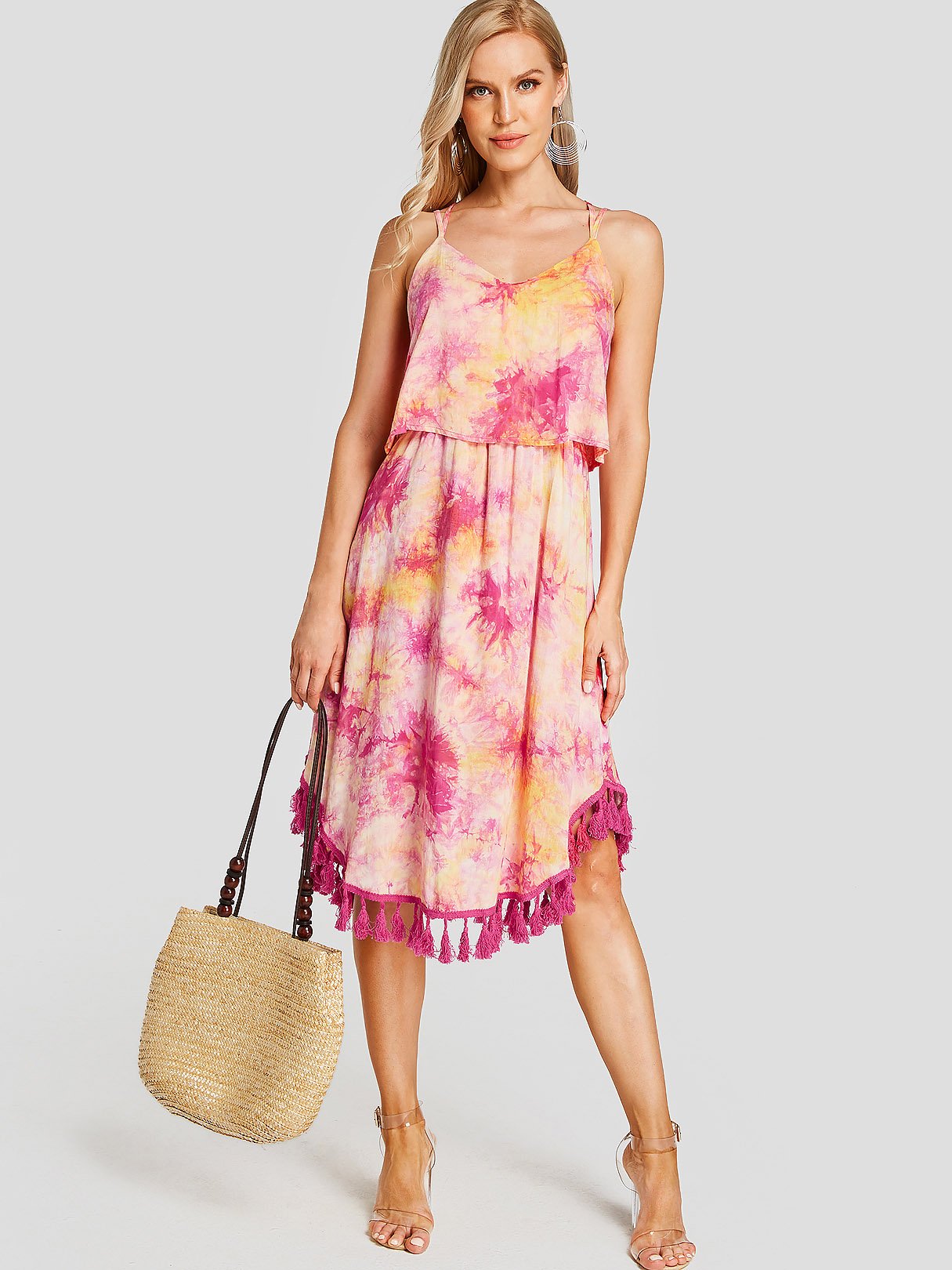 NEW FEELING Womens Fuchsia Midi Dresses