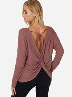 Wholesale Round Neck Backless Lace-Up Long Sleeve Rust T-Shirts